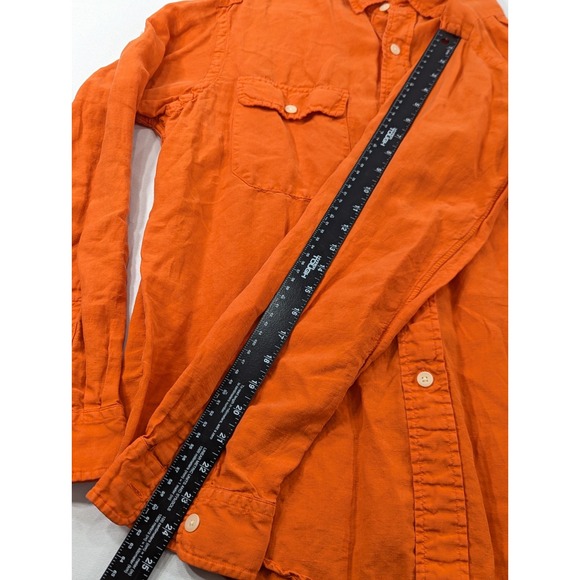 Vtg Polo Ralph Lauren Mens Size Large Safari Field Work Shirt Orange Linen Silk - Picture 7 of 9